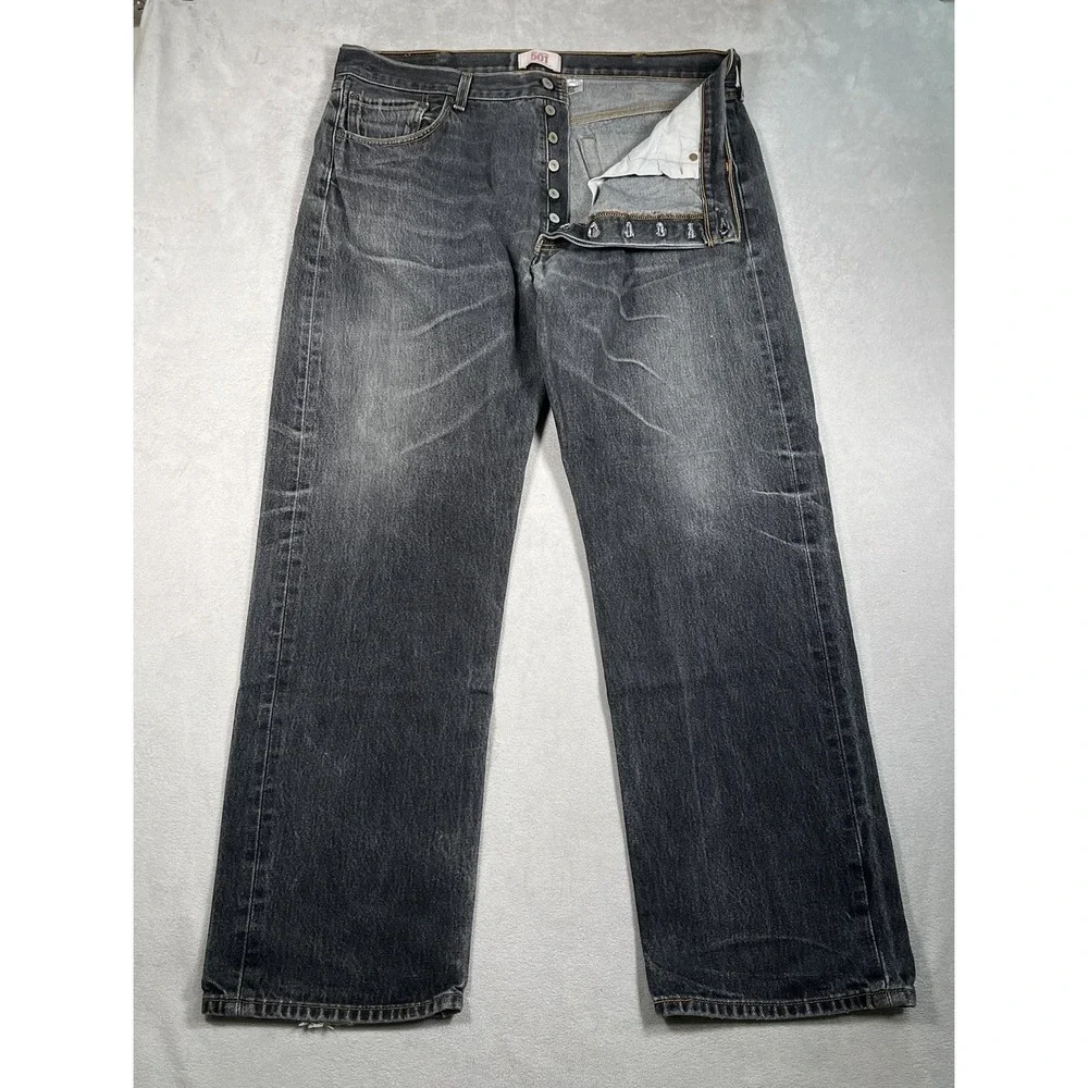 Levis 501 Mens Vintage Original Straight Leg Button Fly Black Denim Jeans 40x32